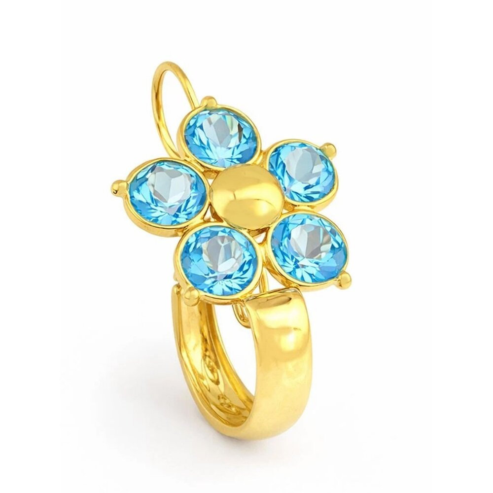 Genuine Blue Topaz Dangling Single Earring SOLID 18k Yellow Gold